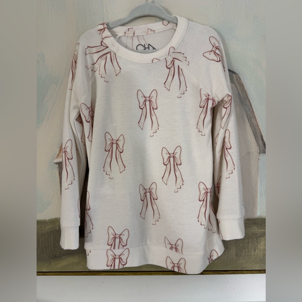 CHASER Allover Bows Girls Raglan Pullover Size 5 - Picture 3 of 7